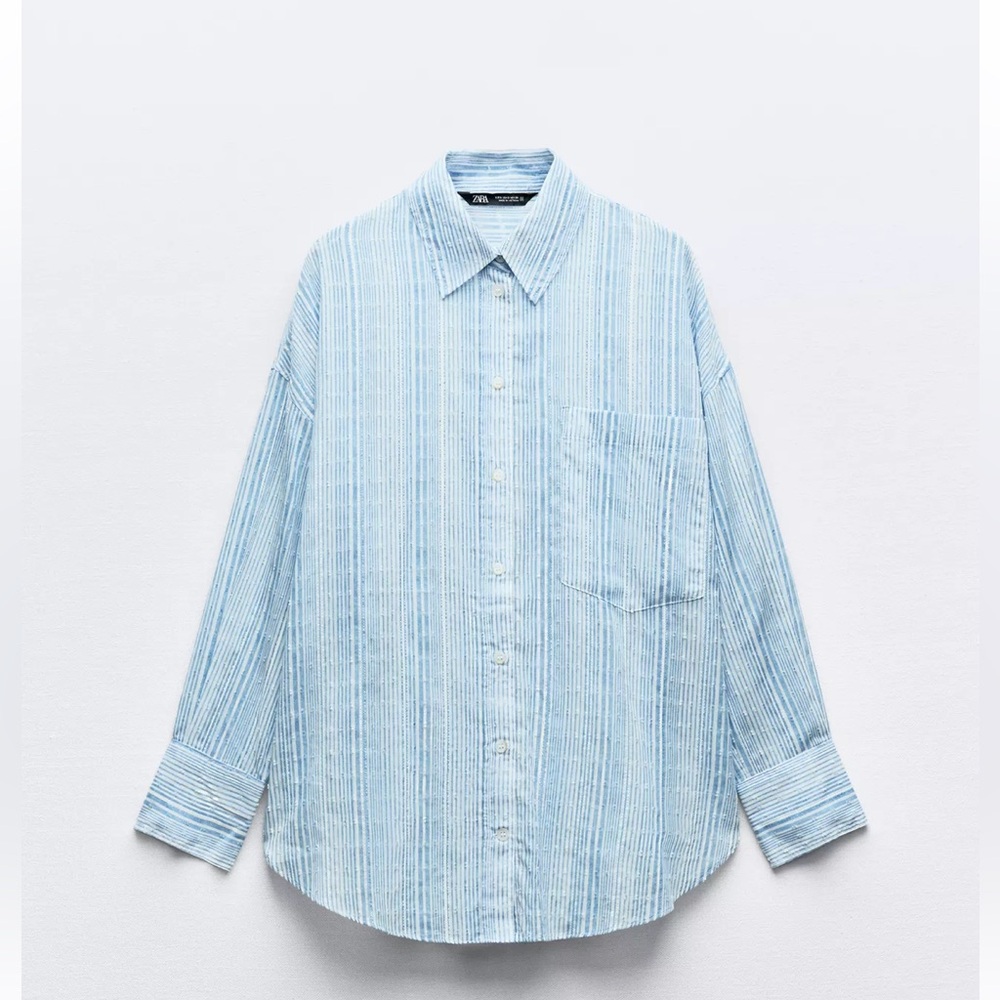 NWT Striped blue metallic thread shirt Sz small